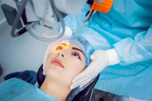 woman preparing for eye surgery